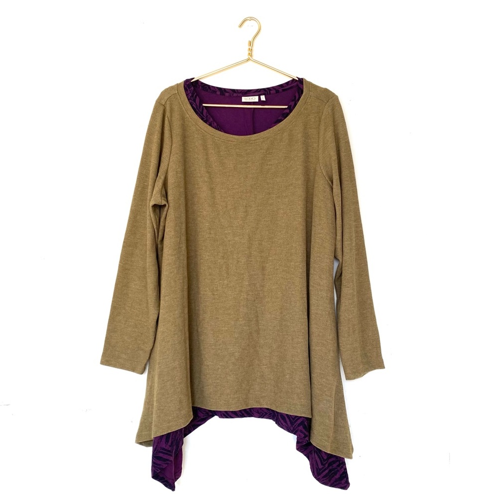 Logo by Lori Goldstein olive green and purple long sleeve thin sweater 2X